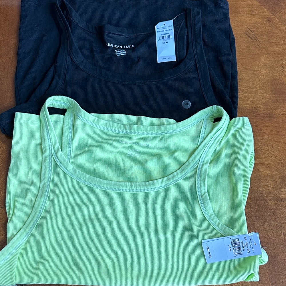 NEW: American Eagle Outfitters Women’s  Black and Lime Green Tank Tops